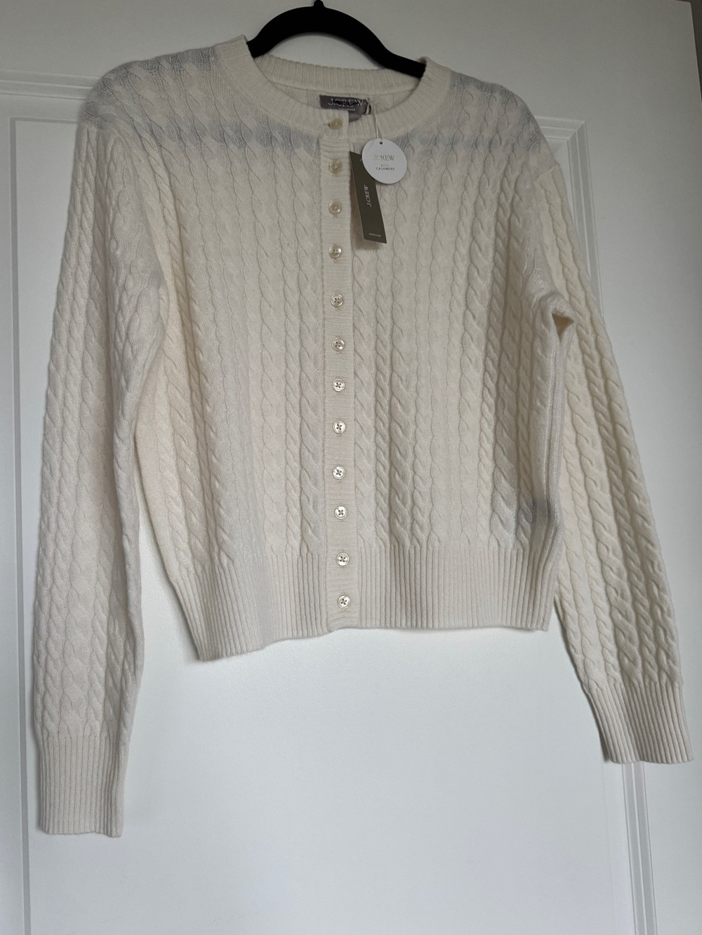 NWT! J. CREW Women’s Perfect cashmere cable-knit cardigan ivory size small CR175